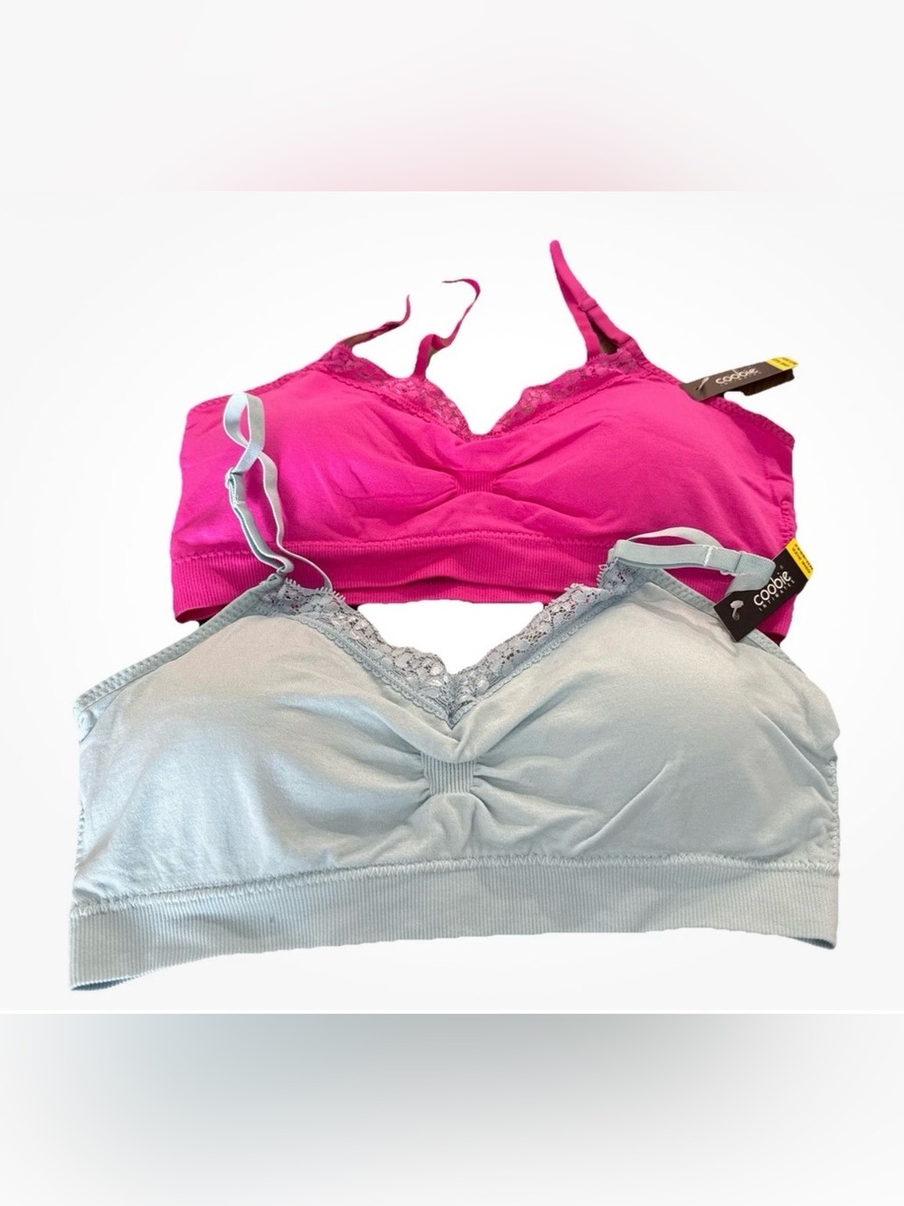COOBIE Intimates ONE SIZE Neon Pink and Light Blue Bras NWT Rushing Lace Adjust